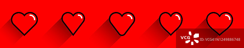 红色的心型与轮廓笔画线。医学图标，爱情标志孤立的背景。圣瓦伦丁节象征节日。平面设计在长阴影风格。图片素材