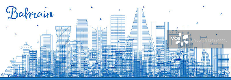 用蓝色建筑勾勒出巴林城市的天际线。图片素材