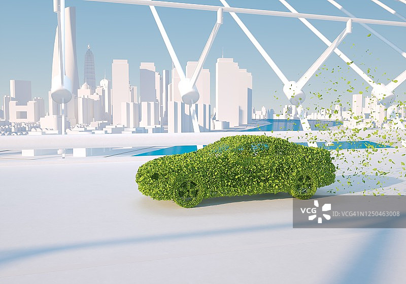 城市里的绿色汽车图片素材