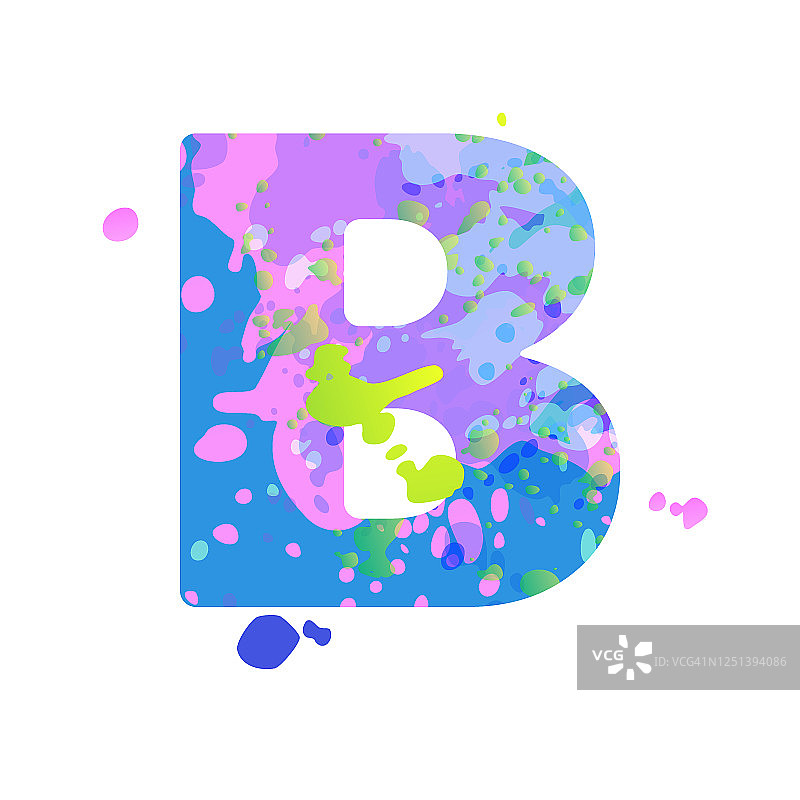 用蓝色、绿色、粉色颜料的液体点效果加粗的字母B图片素材