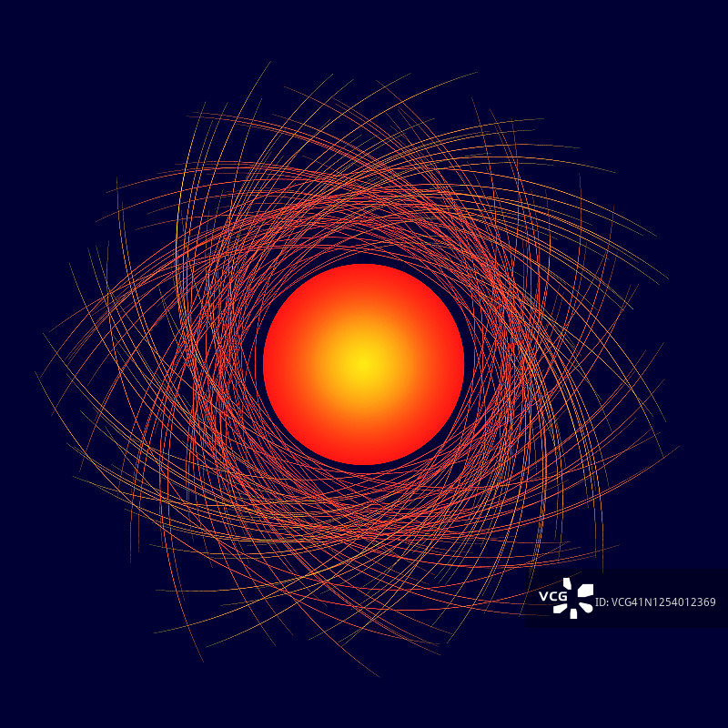 抽象的橙色太阳与射线作为标志或图标在黑暗的背景图片素材