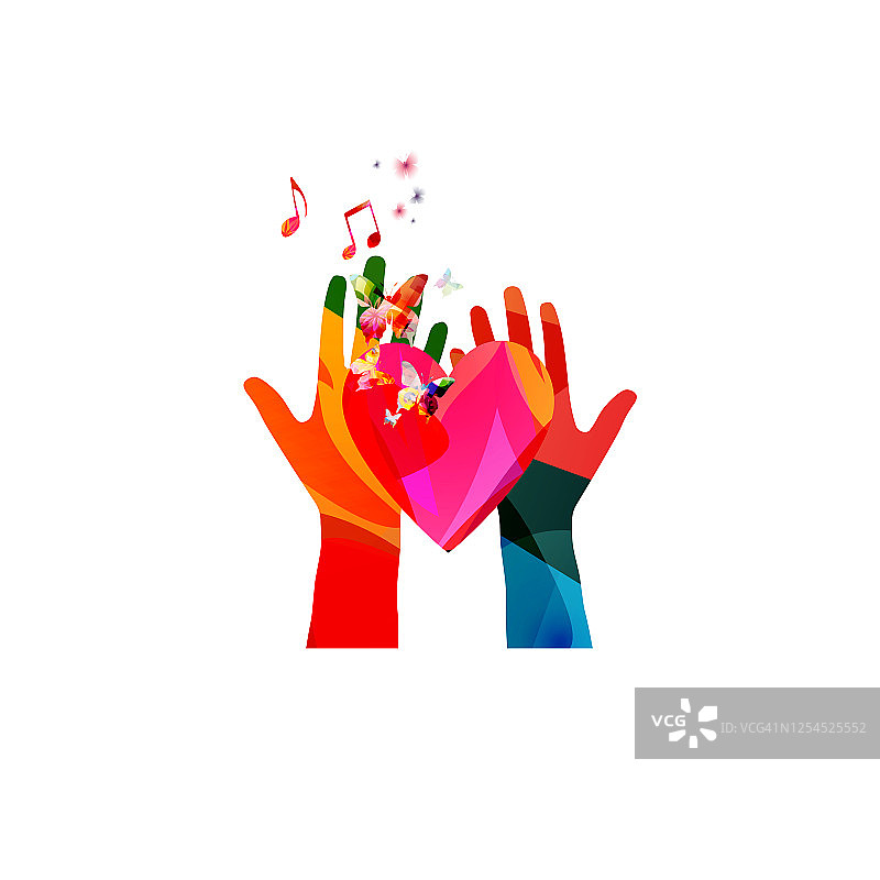 彩色的人举起手和孤立矢量插图。慈善和帮助，志愿服务，社会关怀和社区支持的概念图片素材