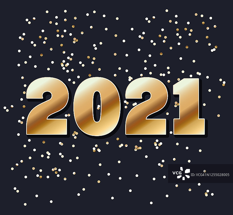 2021年新年快乐黄金数字与五彩纸屑矢量设计图片素材
