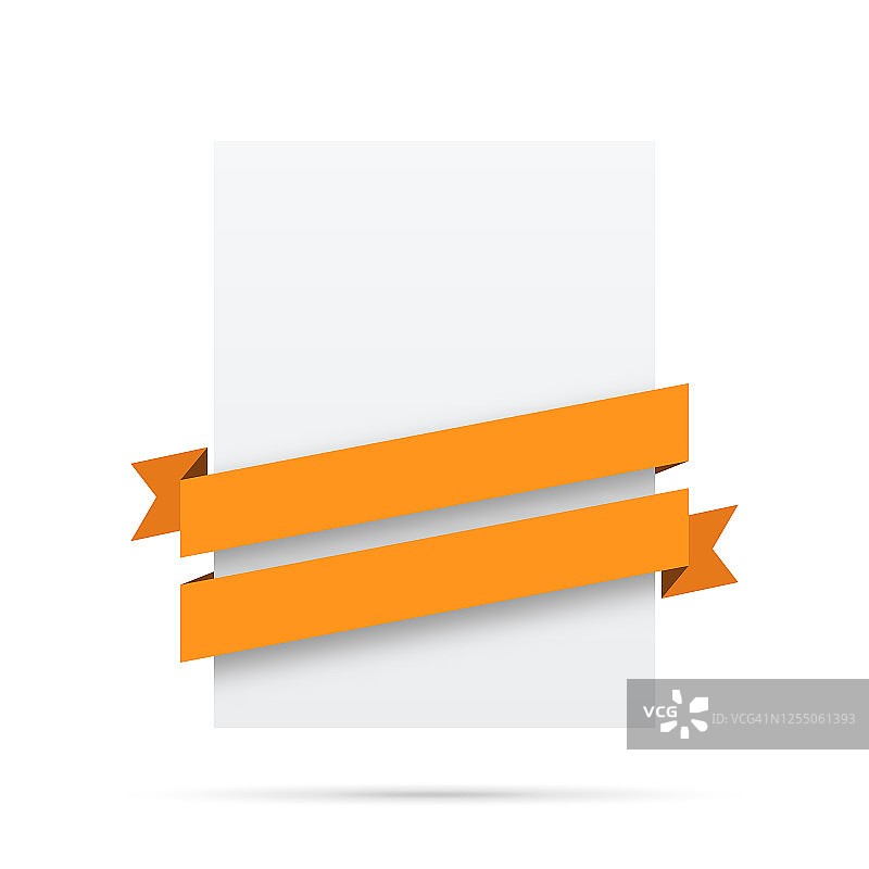 空白白色标签上的橙色丝带-设计元素图片素材