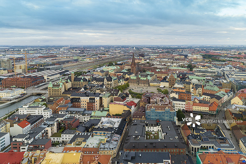 瑞典，斯堪尼亚，马尔默，slussen社区鸟瞰图图片素材