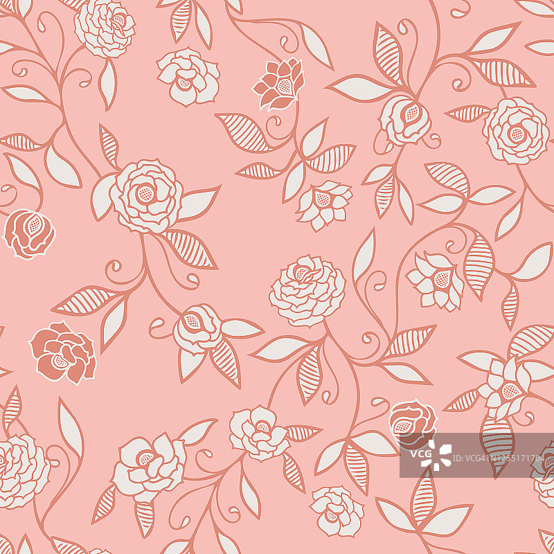 桃色玫瑰无缝花图案矢量背景织物，壁纸，剪贴簿项目或背景。图片素材