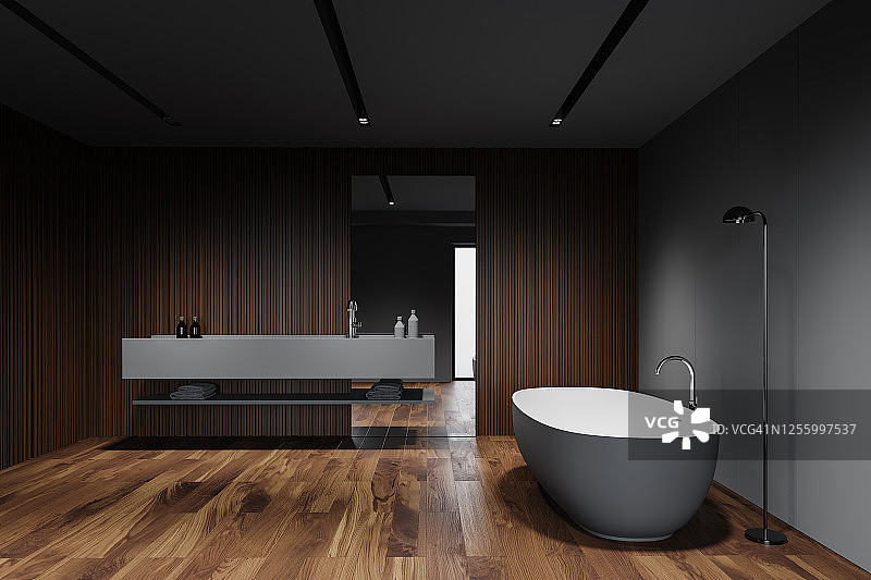 灰色和木材斯堪的纳维亚浴室图片素材