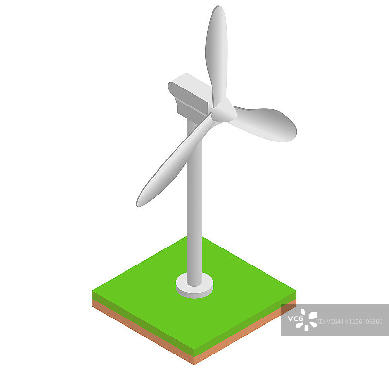 绿色草地上的等距风力涡轮机，现代替代可持续性和环保能源图片素材