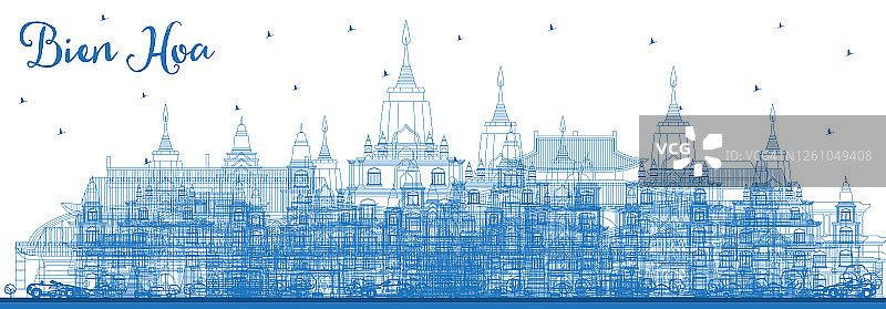 越南边和市的蓝色建筑轮廓线。图片素材