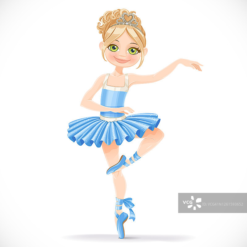 可爱的芭蕾舞女舞蹈在蓝色的连衣裙图片素材