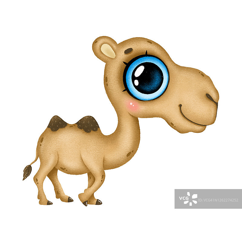 插图一个可爱的卡通棕色骆驼与大蓝色眼睛图片素材