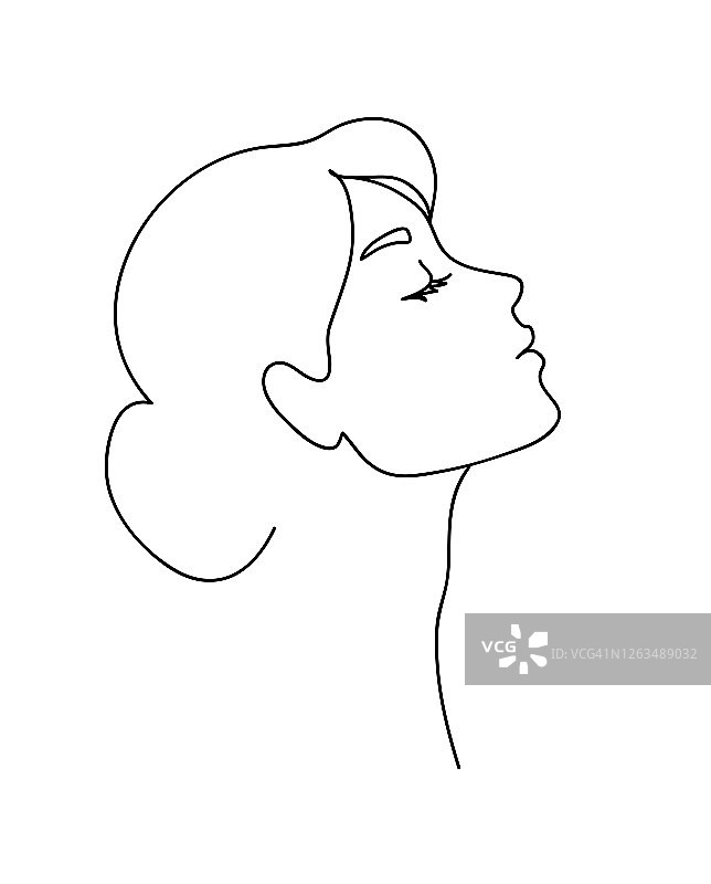 女人的侧影长头发。描绘女性美的概念。连续线绘制矢量插图图片素材