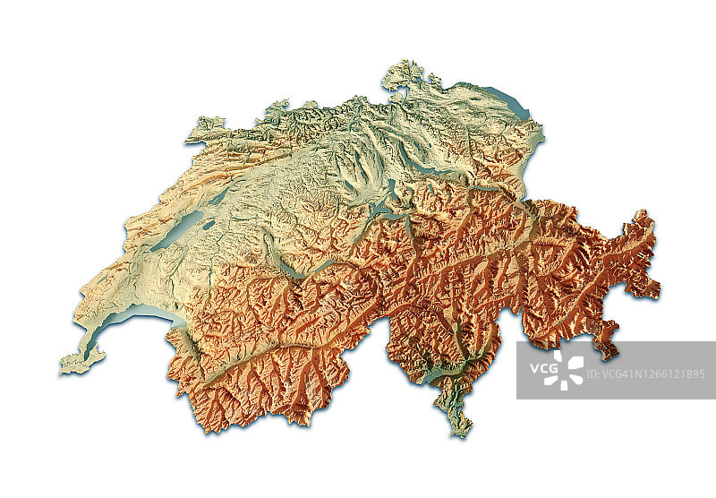 瑞士3D渲染地形图上的白色图片素材