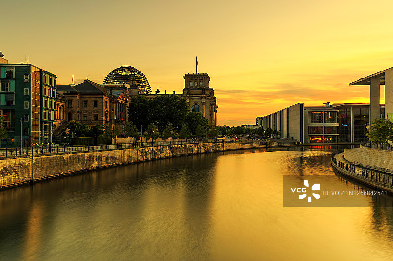 日落时的国会大厦(德国议会大厦)-柏林，德国图片素材