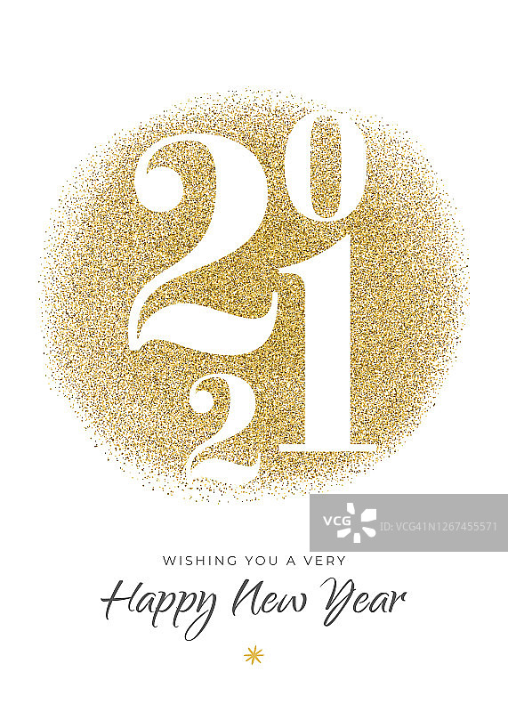 2021 -新年贺卡与金色的闪光。图片素材