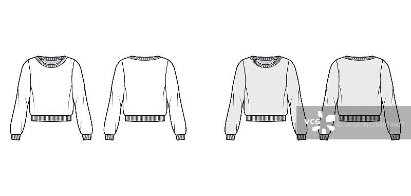 棉毛利运动衫技术时尚插图与放松的适合，椭圆形领口，长袖，罗纹花边图片素材