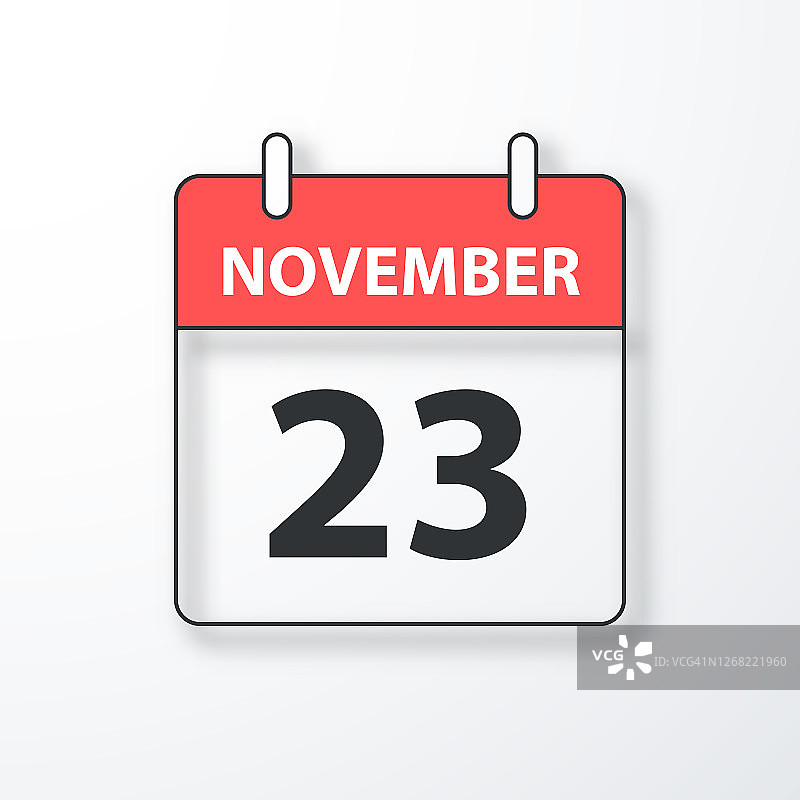 11月23日-每日日历-黑色大纲与阴影在白色背景图片素材