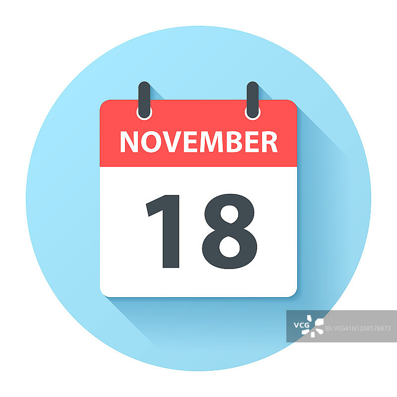 11月18日-圆形日日历图标在平面设计风格图片素材