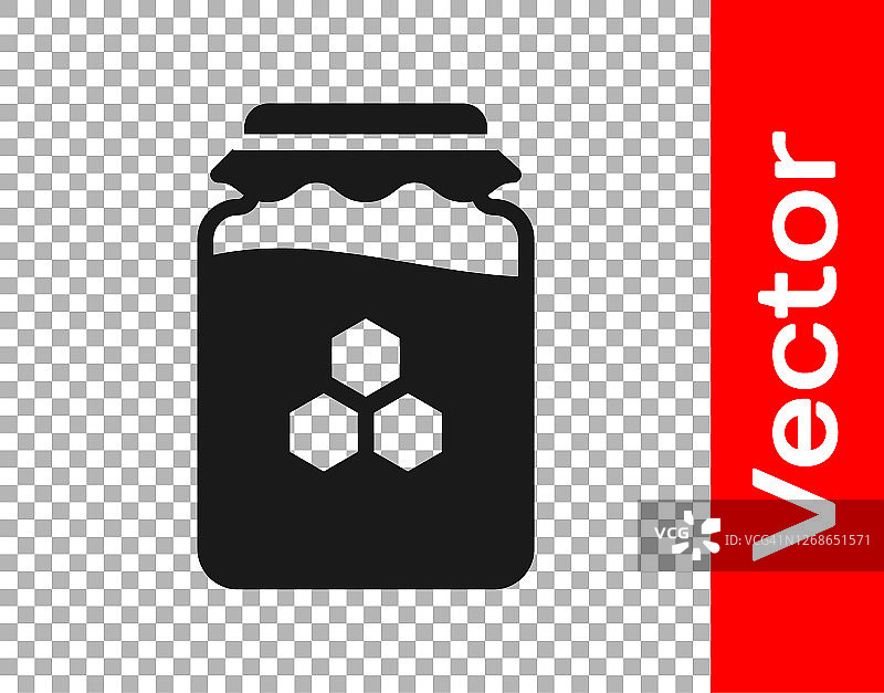 黑罐蜂蜜图标隔离在透明的背景。食物银行。甜天然食品的象征。向量图片素材