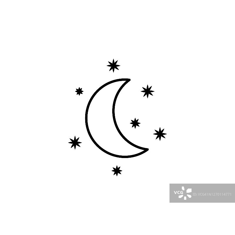 月亮一行图标。符号和符号可以用于网页，标志，手机应用程序，UI，用户体验图片素材