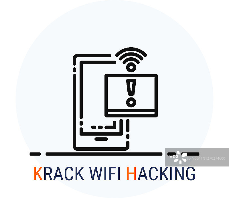 行图标风格。黑客网络犯罪攻击KRACK Wifi黑客网页设计。图片素材
