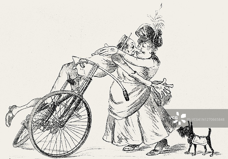 从自行车上摔下来，被一个年长的女人抱在怀里图片素材