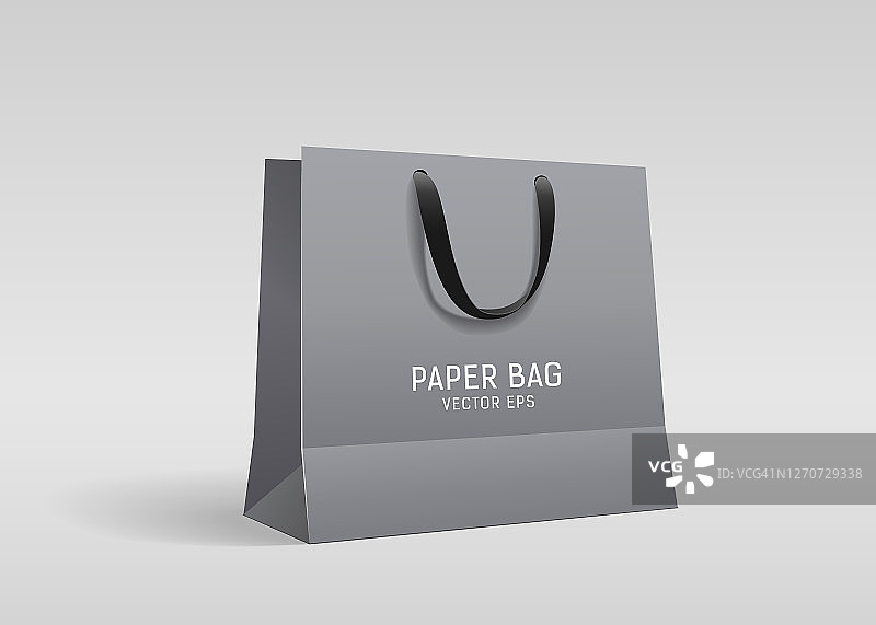 灰色纸袋，与黑色布处理设计，模板上灰色背景Eps 10图片素材