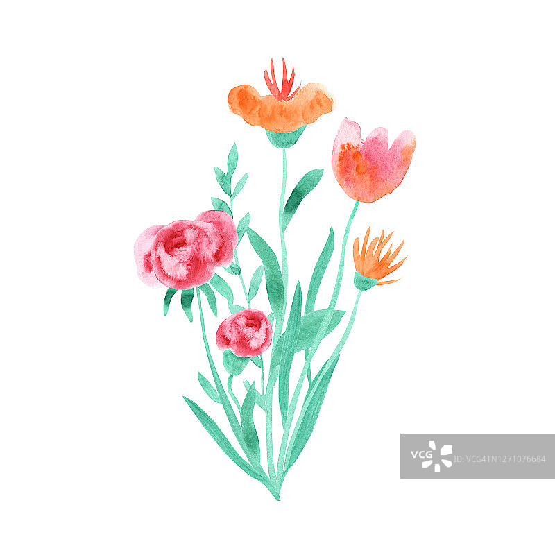一束野生橙色和粉红色的花。图片素材