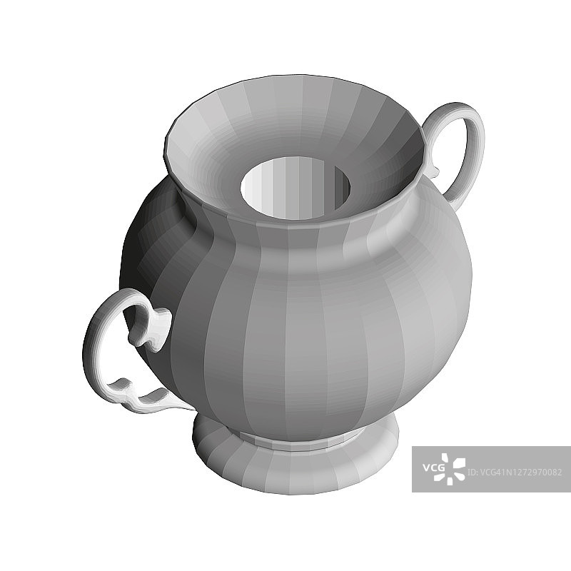 古董装饰茶壶。多边形灰色茶壶。等距视图。3 d。矢量图图片素材