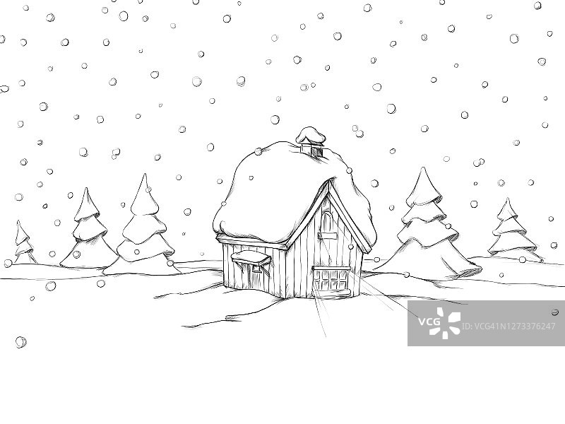 白雪覆盖的小木屋在雪地里图片素材