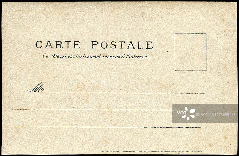 20世纪早期的老式空白明信片，一个非常好的背景，任何使用的历史明信片通信。图片素材