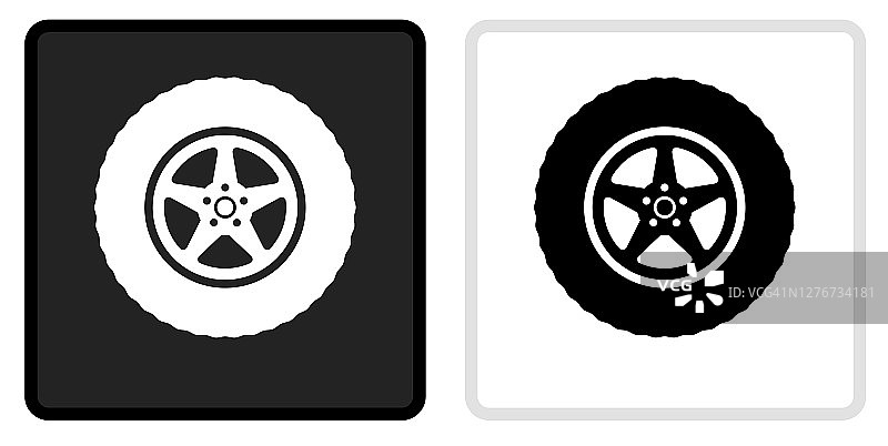 轮胎图标上的黑色按钮与白色翻转图片素材
