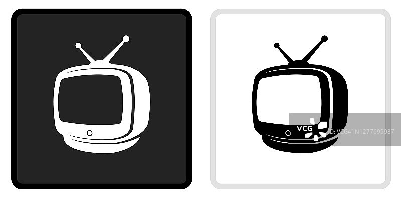 电视图标上的黑色按钮与白色翻转图片素材