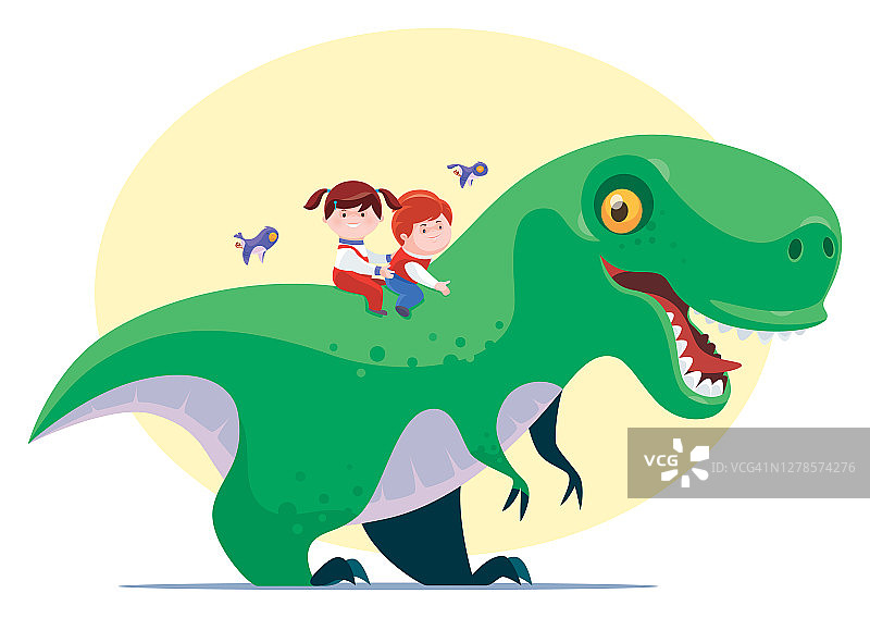 孩子们骑着恐龙图片素材