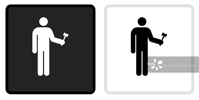 法官和锤子图标在黑色按钮与白色翻转图片素材
