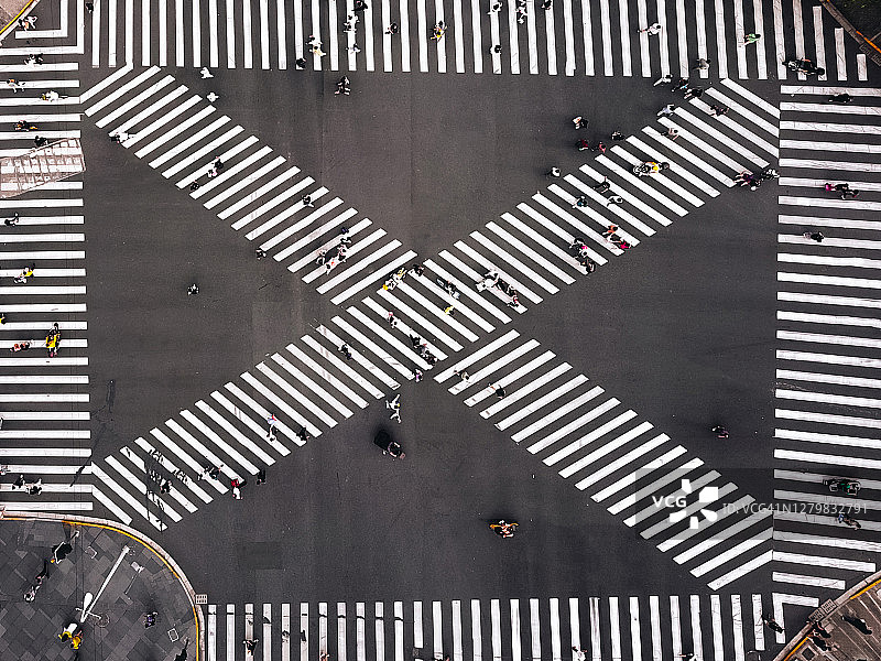 无人机视角的城市街道十字路口图片素材