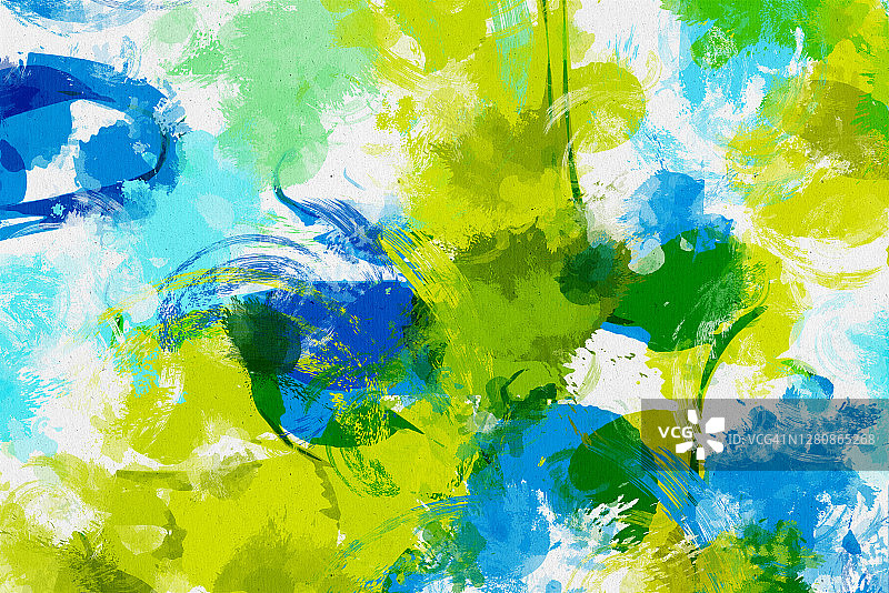 抽象充满活力的蓝绿色纹理背景。水彩插图。布面油画图片素材