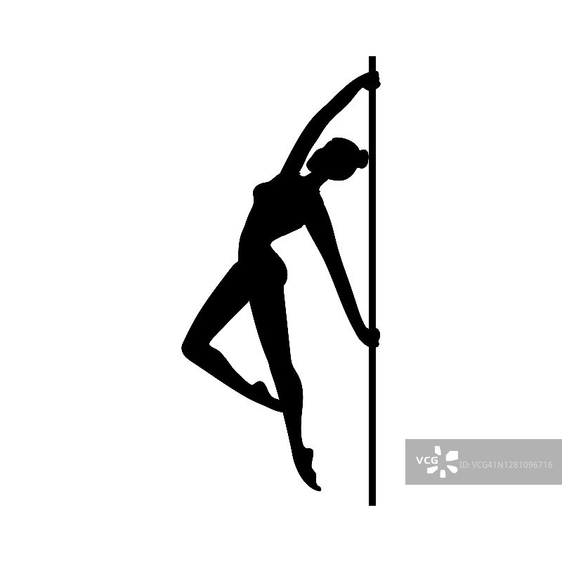 美丽的女钢管舞者的黑色剪影矢量孤立的说明图片素材