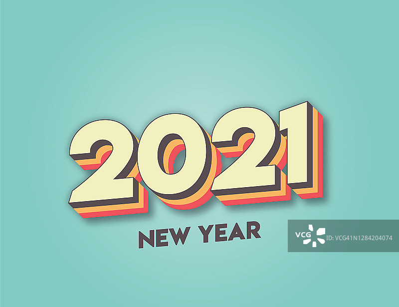 2021年新年字母。复古的刻字。节日贺卡模板。股票插图图片素材