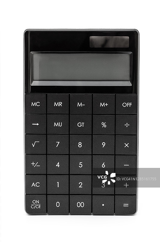 白色背景上的黑色现代计算器。图片素材