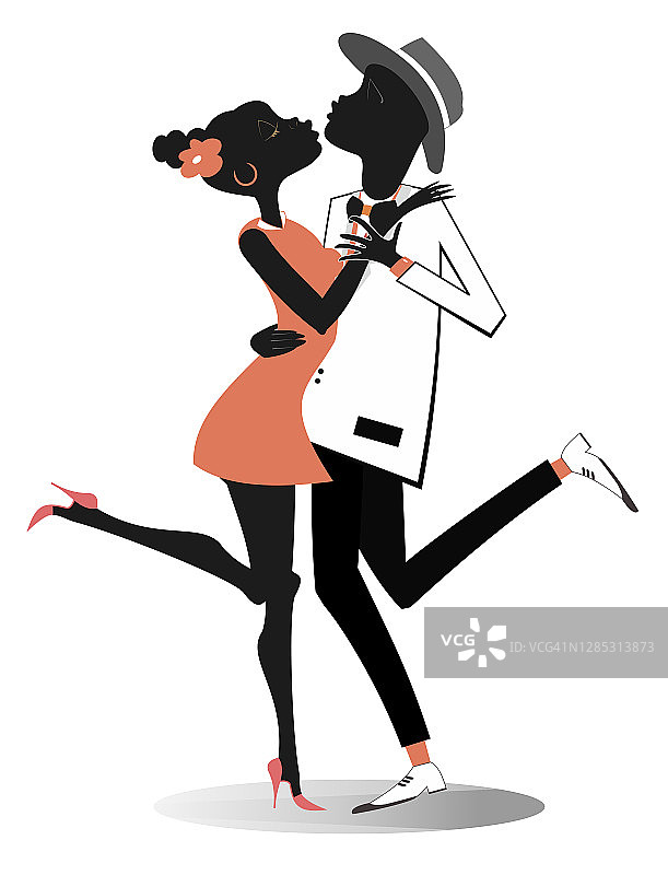 浪漫的舞蹈年轻的非洲夫妇孤立的插图图片素材