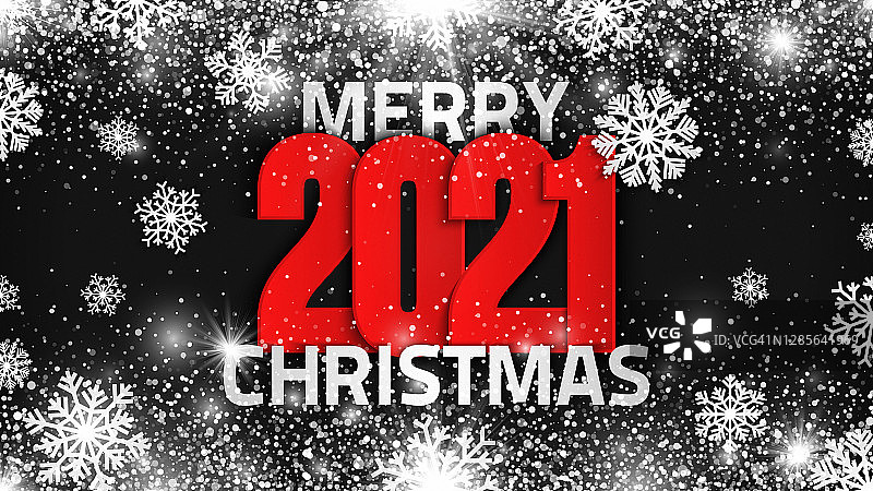 2021圣诞快乐矢量插图贺卡模板与抽象的雪和灯图片素材