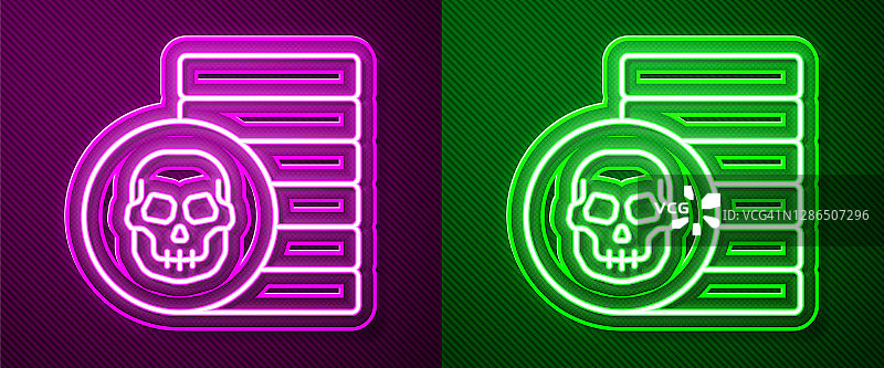 在紫色和绿色背景上孤立的海盗硬币图标。向量图片素材