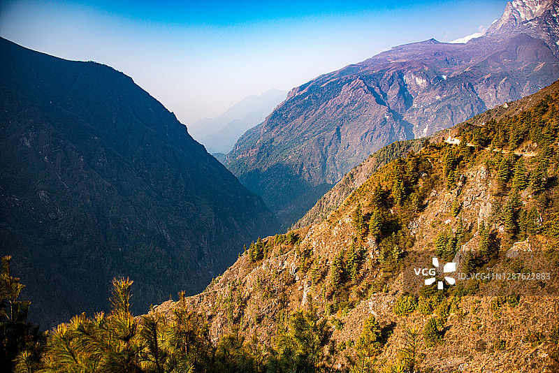 令人惊叹的喜马拉雅山峰，从腾格寺，尼泊尔图片素材