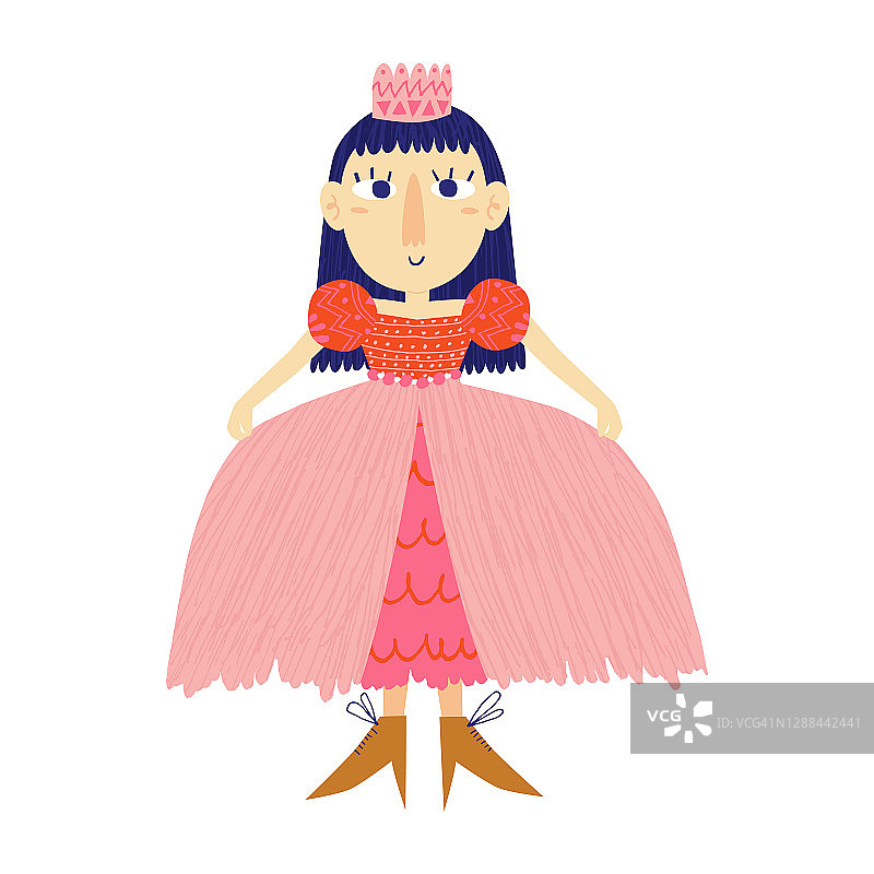甜美的小公主在粉红色的裙子和鞋子孤立在白色的背景。图片素材