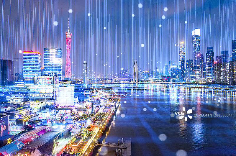 广州市景夜景与大数据概念图片素材