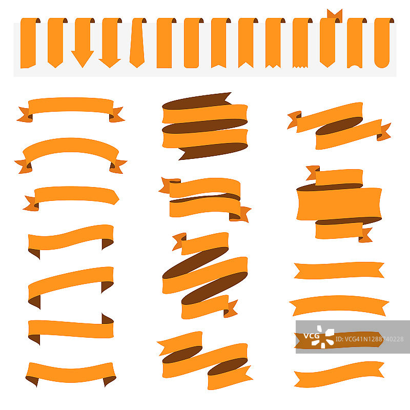 一套橙色丝带，横幅-设计元素在白色的背景图片素材