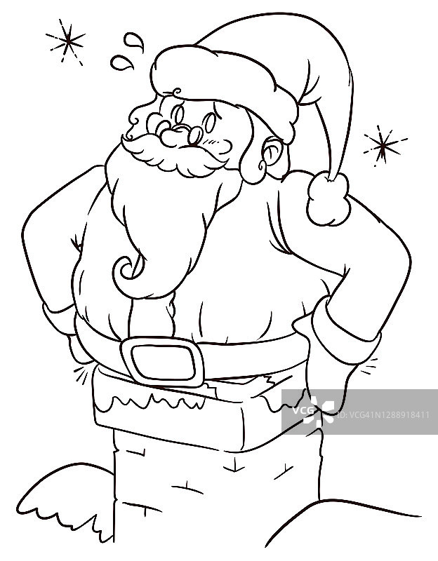 画一个卡在烟囱里的胖圣诞老人图片素材