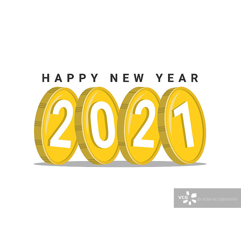 2021年新年快乐与硬币矢量图形模板。适合日历，邀请，或背景模板。图片素材