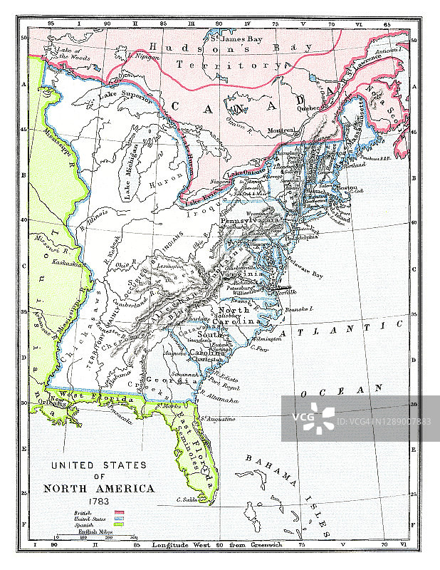 1783年北美合众国的旧地图图片素材